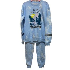 SO Sweatshirt Pants Set Kids Light Blue White Outdoor Graphic Size XL 14/16